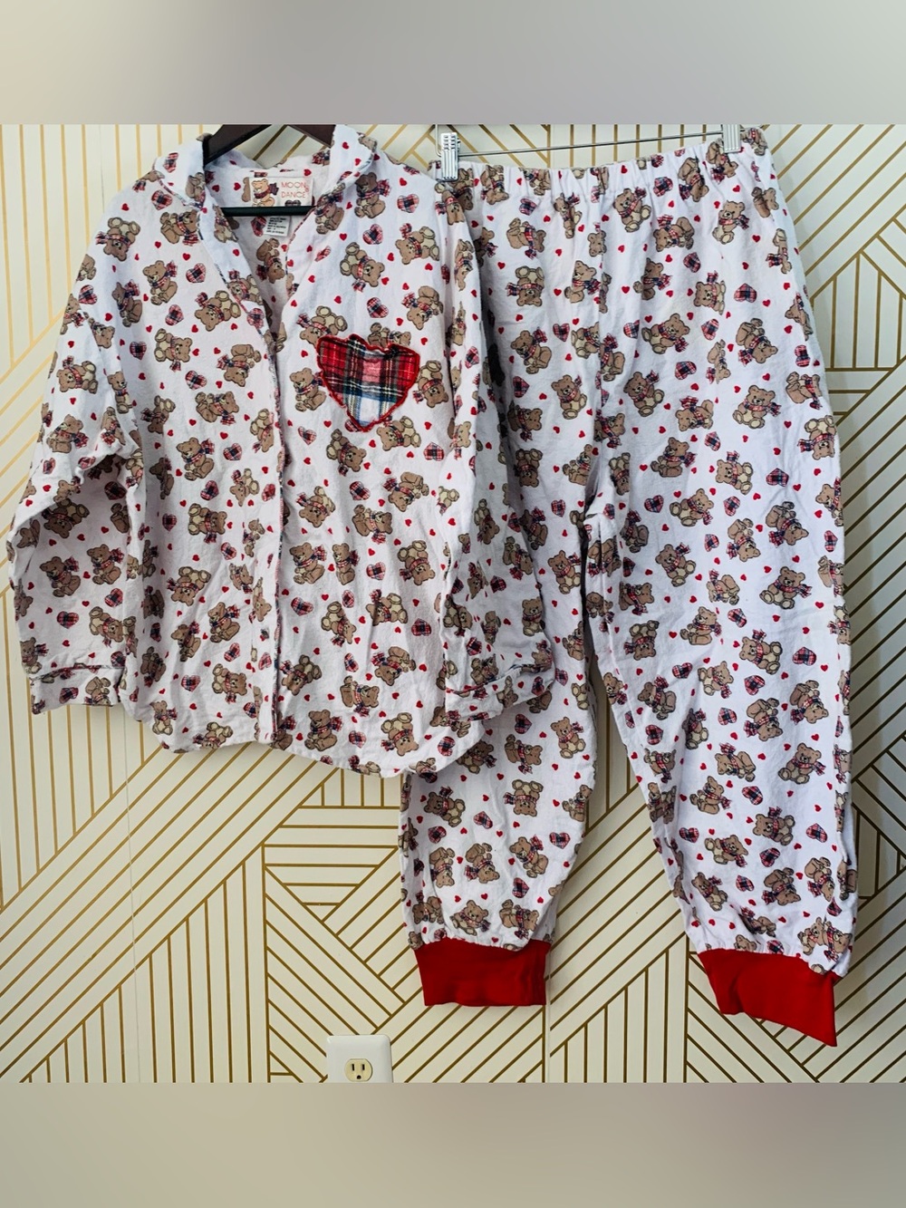 Moon Dance 100% Cotton teddy bear bears Flannel Pajamas jogger set vintage VTG